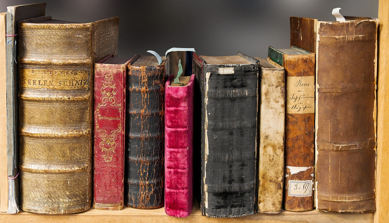 old books on book shelf